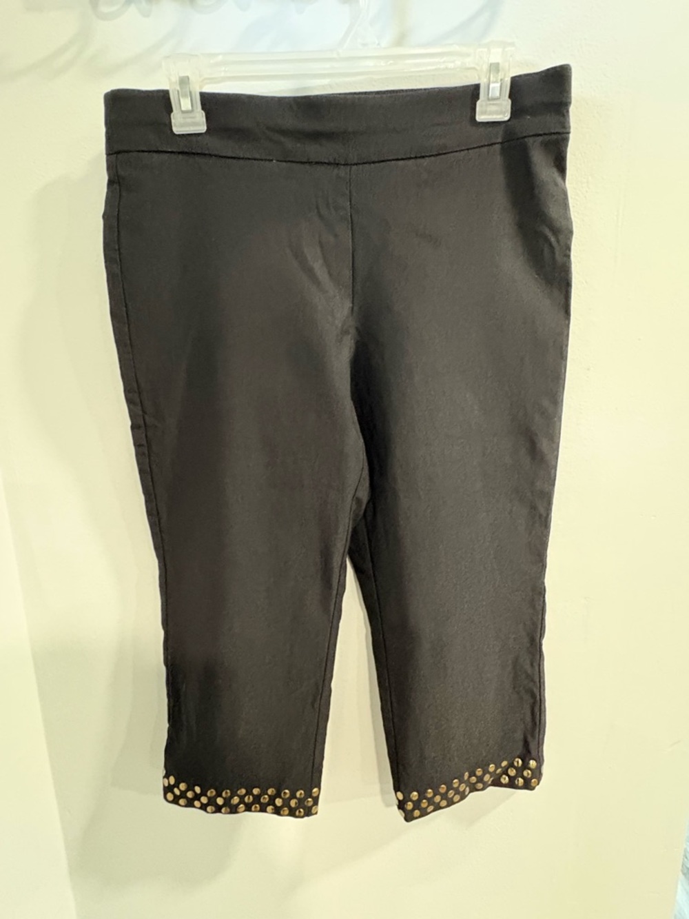 Courtenay Black Stretch Capri Pants with Gold Accent Studs